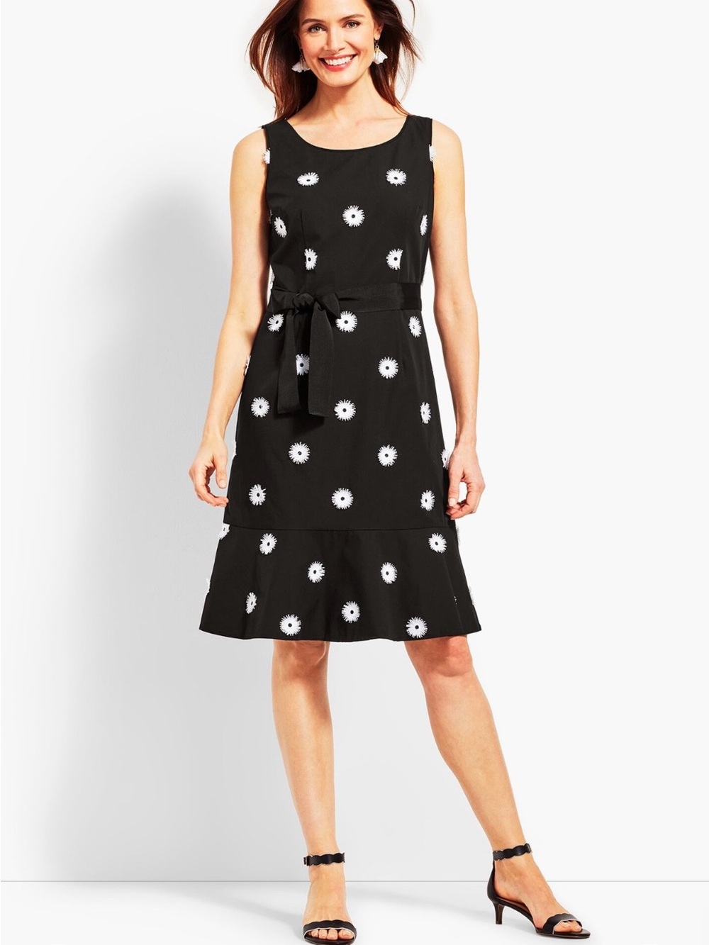 NWT Talbots Black Daisy Applique Fit & Flare Cotton Dress - Size 2